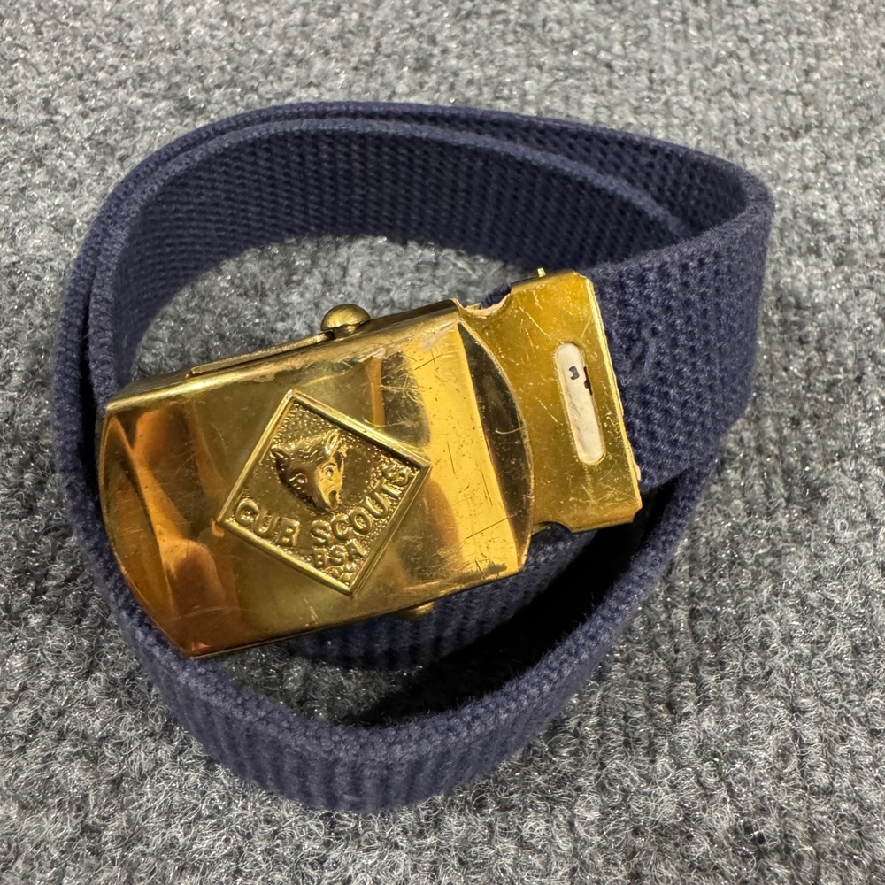 BSA Cub Scouts Kids Navy Blue Cotton Web Belt Solid Brass Wolf Buckle 26 Inch